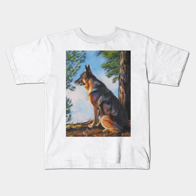 German Shepherd Fine Art Painting Kids T-Shirt by LASHEPARD